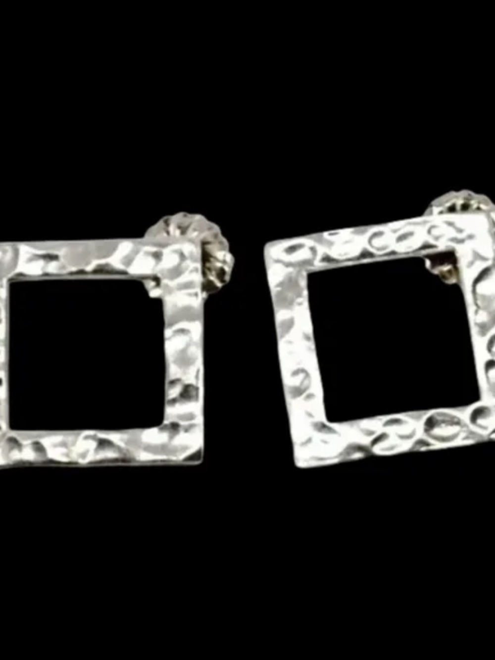 Hammered Sterling Silver .925 Square Post Stud Earrings 9.29 grams 1" x 1" - Picture 7 of 16